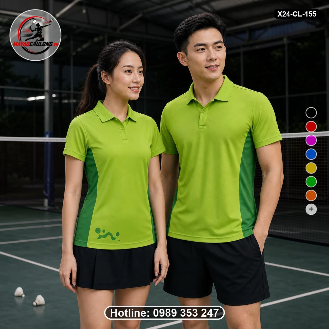 Áo cầu lông đặt may X24-CL-155 xanh lime, xanh lá đậm áo có cổ, tay ngắn - ảnh sản phẩm 1