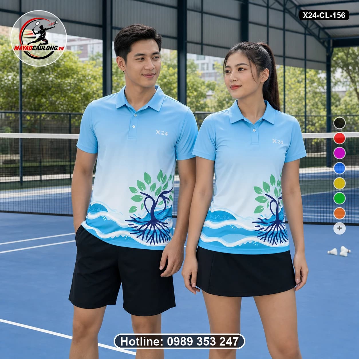 Áo cầu lông đặt may X24-CL-156 xanh da trời, trắng, xanh turquoise, xanh navy, xanh lá áo có cổ, tay ngắn - ảnh sản phẩm 1