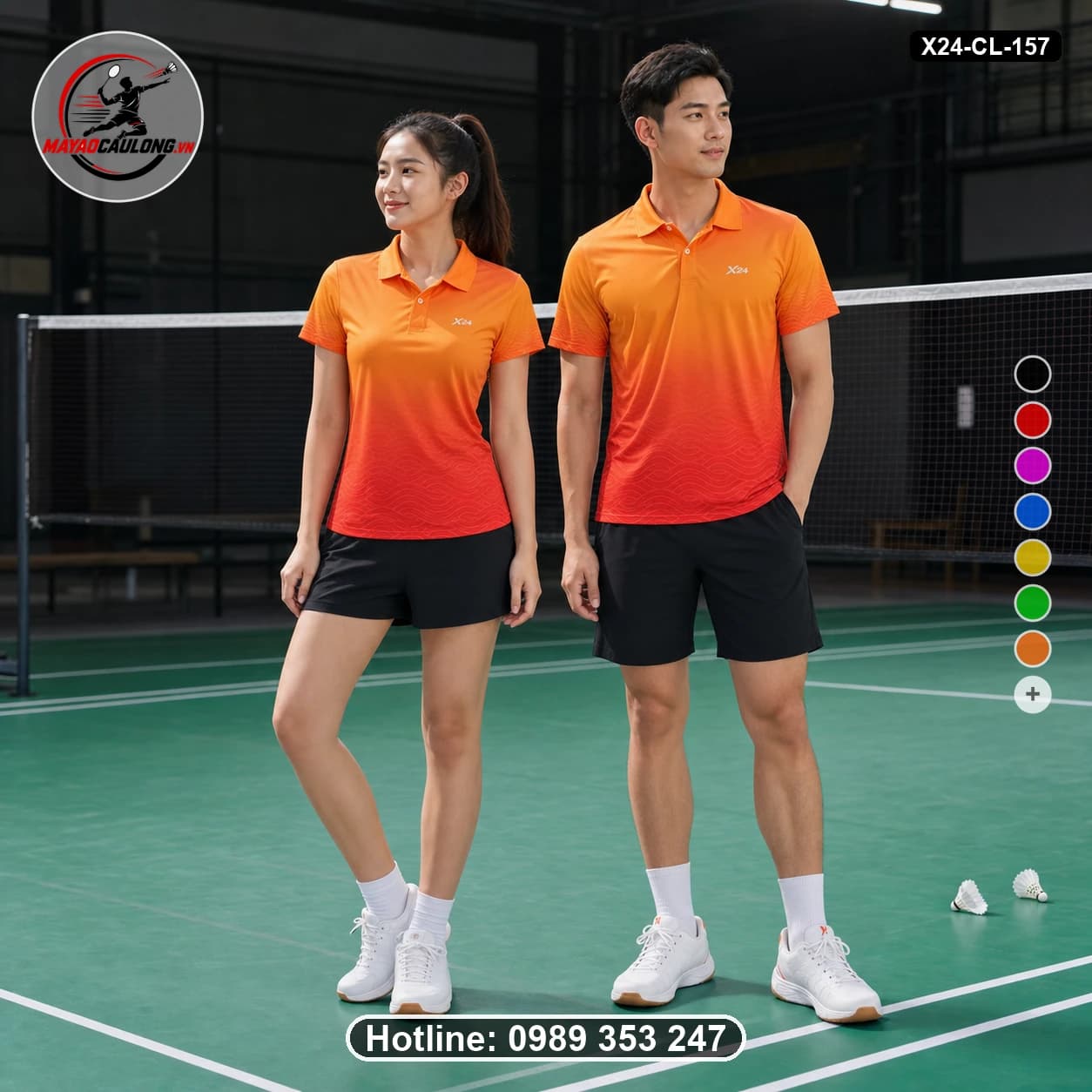 Áo cầu lông đặt may X24-CL-157 cam, đỏ áo có cổ, tay ngắn - ảnh sản phẩm 1