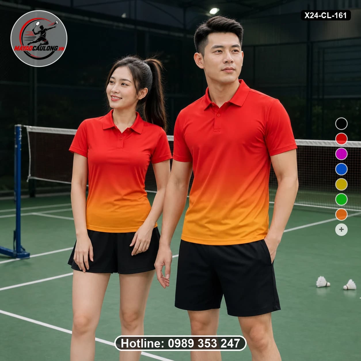 Áo cầu lông đặt may X24-CL-161 đỏ, cam, vàng áo có cổ, tay ngắn - ảnh sản phẩm 1