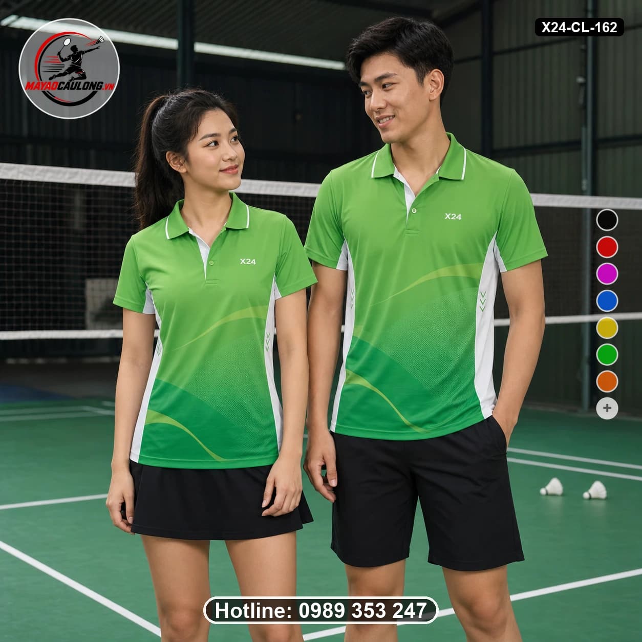 Áo cầu lông đặt may X24-CL-162 xanh lá, trắng, vàng áo có cổ, tay ngắn - ảnh sản phẩm 1
