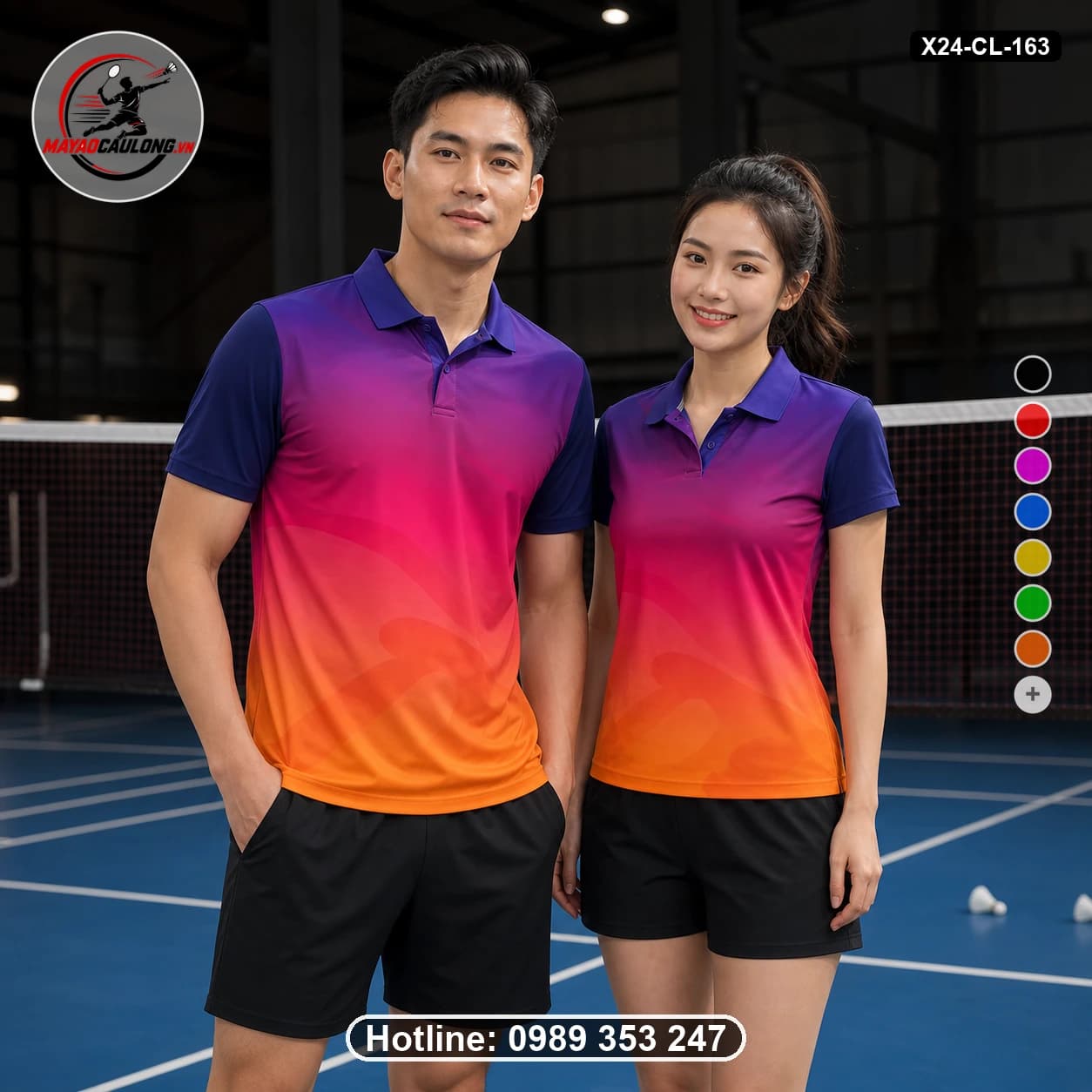 Áo cầu lông đặt may X24-CL-163 tím, hồng magenta, cam áo có cổ, tay ngắn - ảnh sản phẩm 1