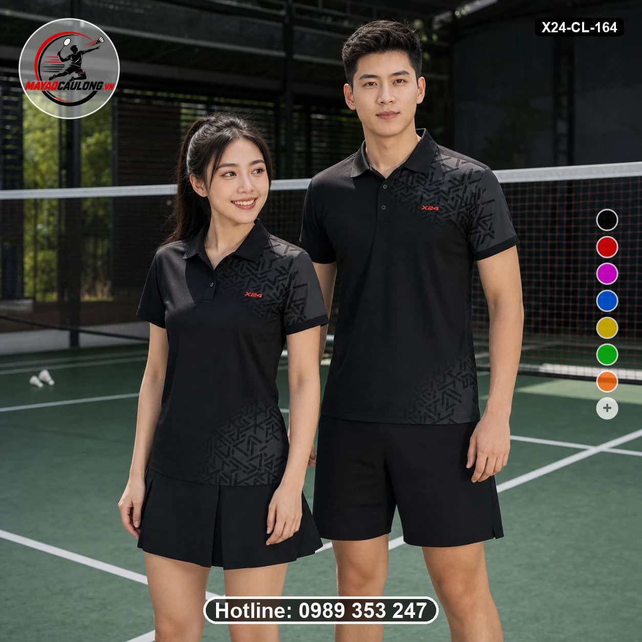 Áo cầu lông đặt may X24-CL-164 đen, xám than, đỏ áo có cổ, tay ngắn - ảnh sản phẩm 1