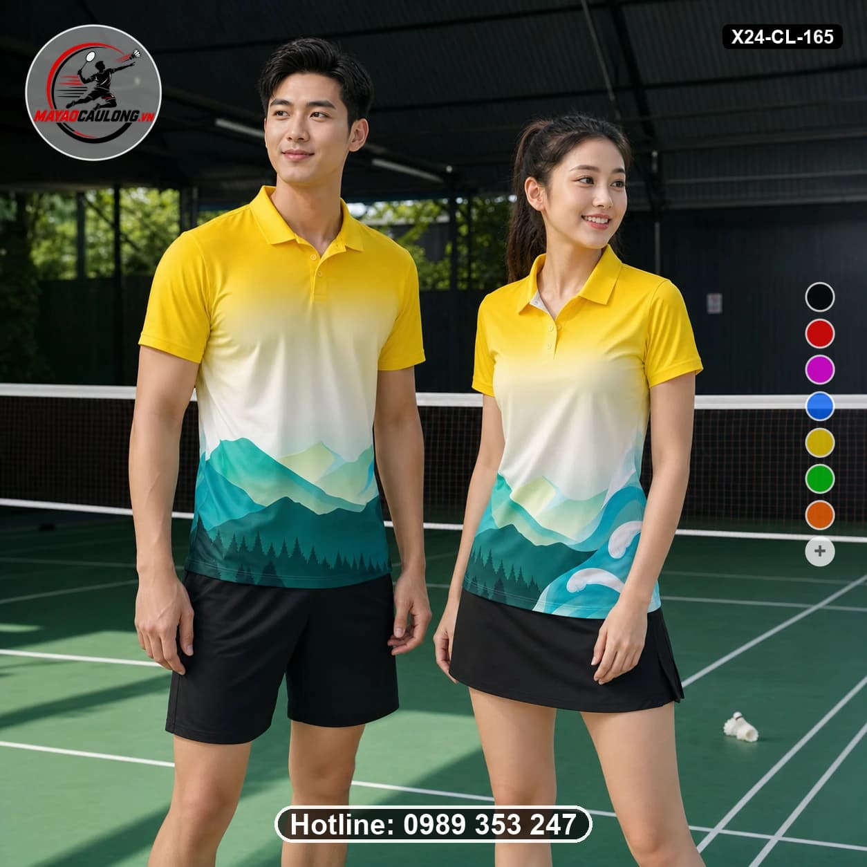Áo cầu lông đặt may X24-CL-165 vàng, trắng, xanh teal, xanh turquoise, xanh lá đậm áo có cổ, tay ngắn - ảnh sản phẩm 1