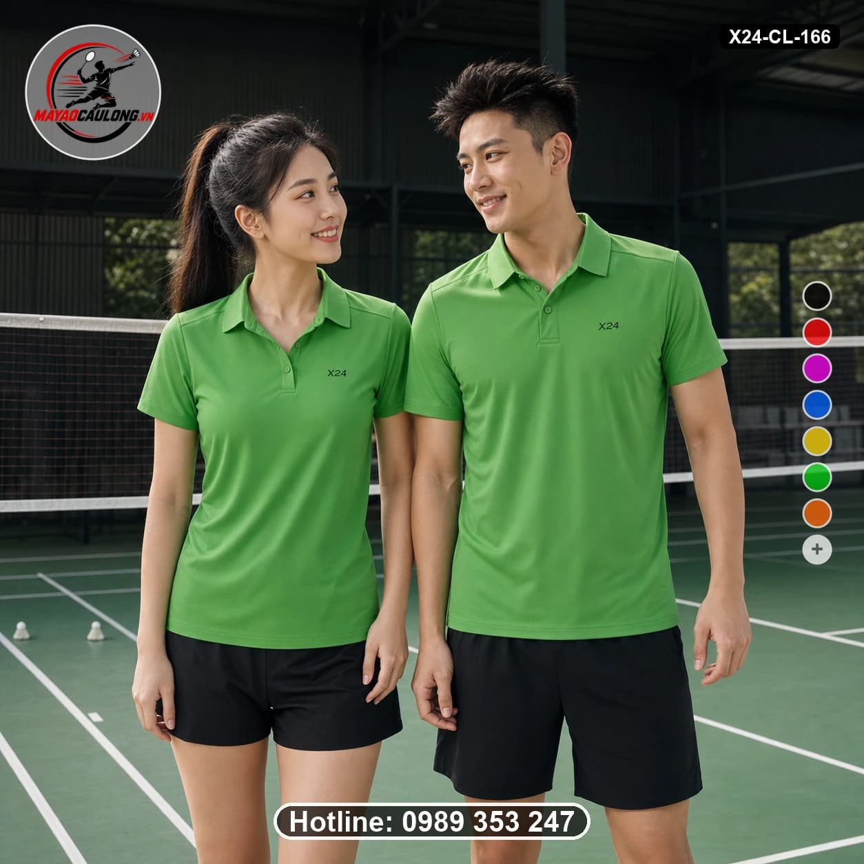Áo cầu lông đặt may X24-CL-166 xanh lá áo có cổ, tay ngắn - ảnh sản phẩm 1