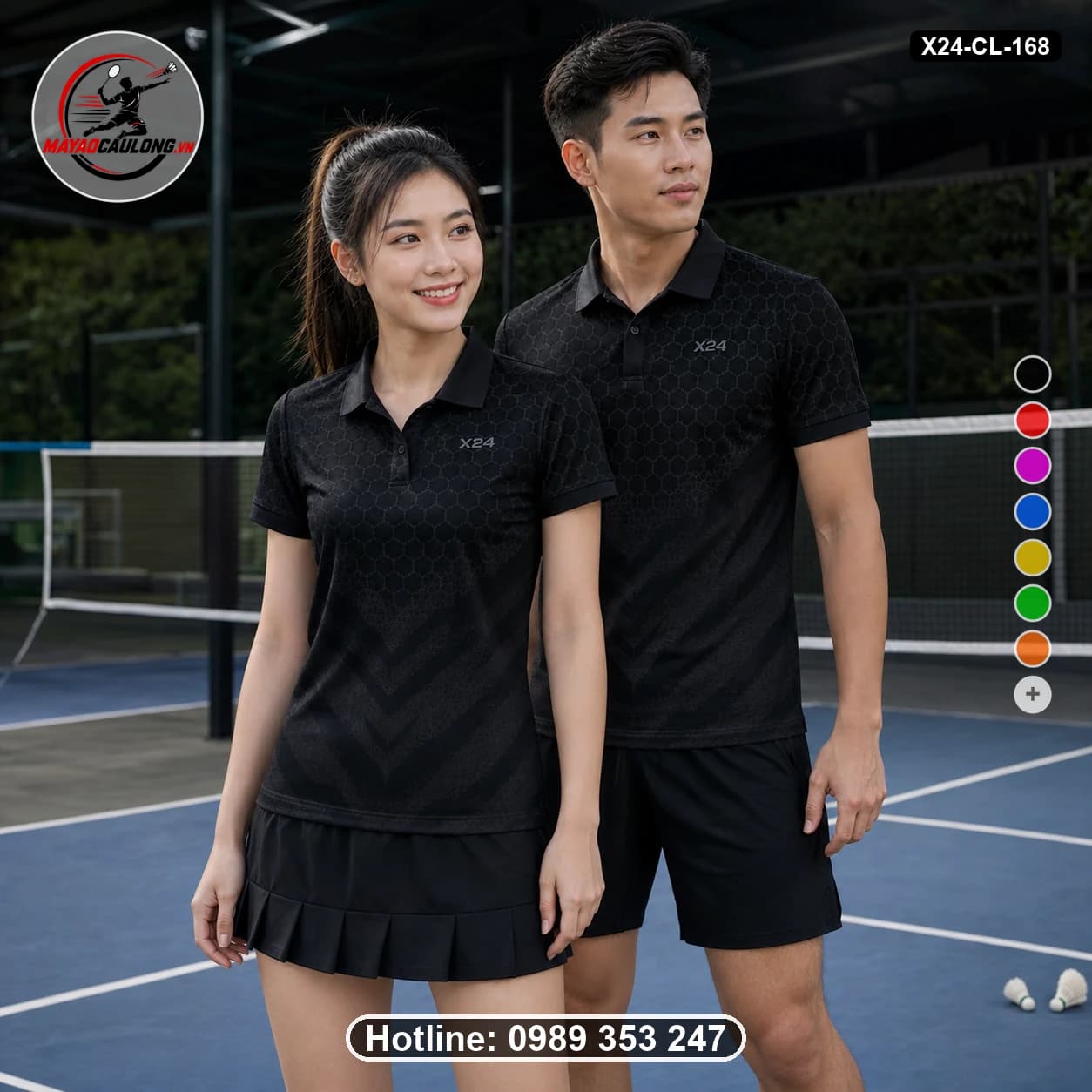 Áo cầu lông đặt may X24-CL-168 đen, xám than áo có cổ, tay ngắn - ảnh sản phẩm 1