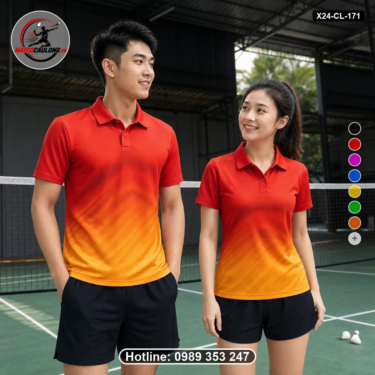 Áo cầu lông đặt may X24-CL-171 đỏ, cam, vàng áo có cổ, tay ngắn - ảnh sản phẩm 1