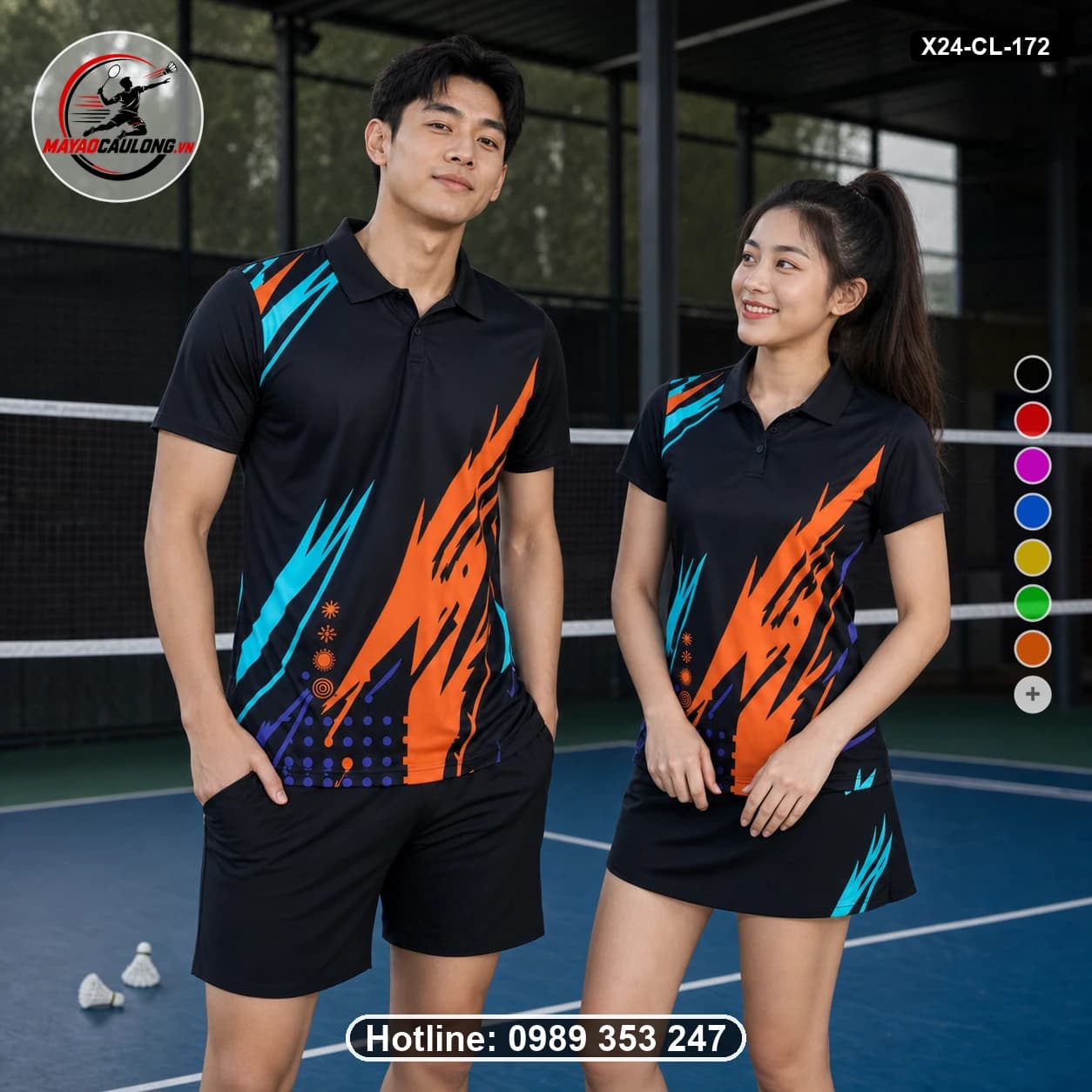 Áo cầu lông đặt may X24-CL-172 đen, xám than, xanh cyan, cam, xanh cobalt áo có cổ, tay ngắn - ảnh sản phẩm 1