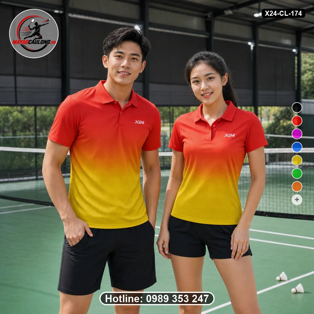 Áo cầu lông đặt may X24-CL-174 đỏ, cam, vàng áo có cổ, tay ngắn - ảnh sản phẩm 1