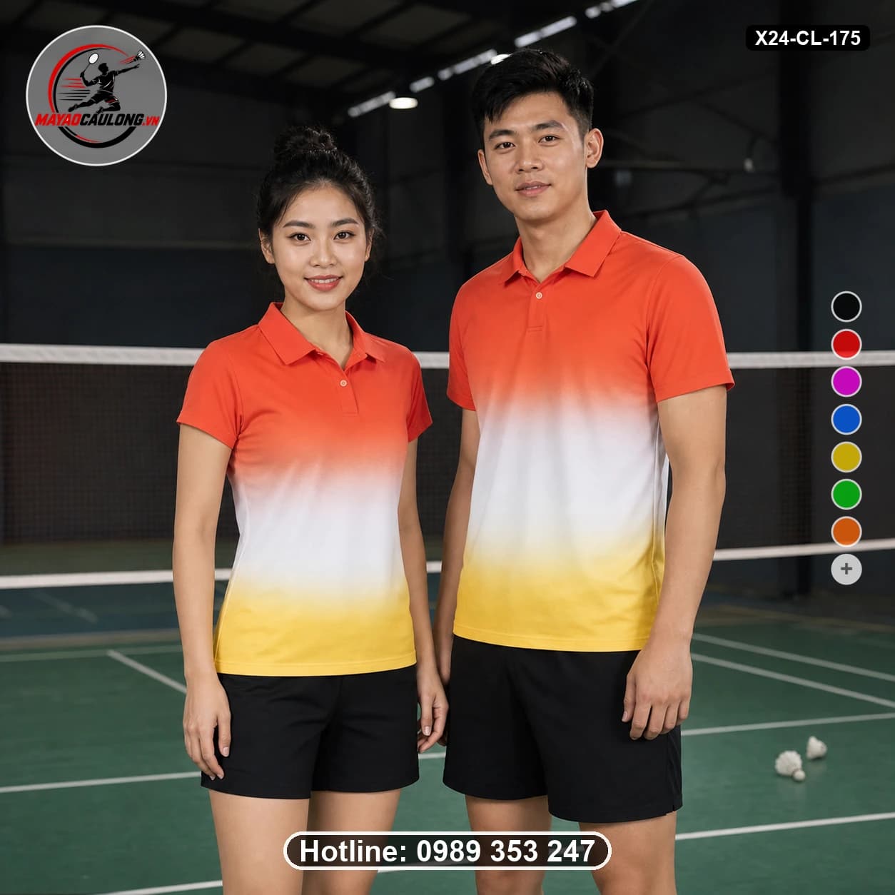 Áo cầu lông đặt may X24-CL-175 đỏ san hô, trắng, vàng áo có cổ, tay ngắn - ảnh sản phẩm 1