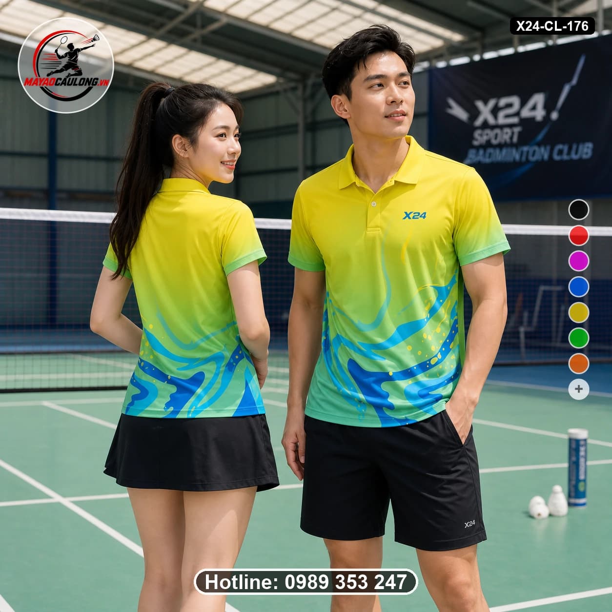 Áo cầu lông đặt may X24-CL-176 vàng, xanh lá, xanh dương áo có cổ, tay ngắn - ảnh sản phẩm 1