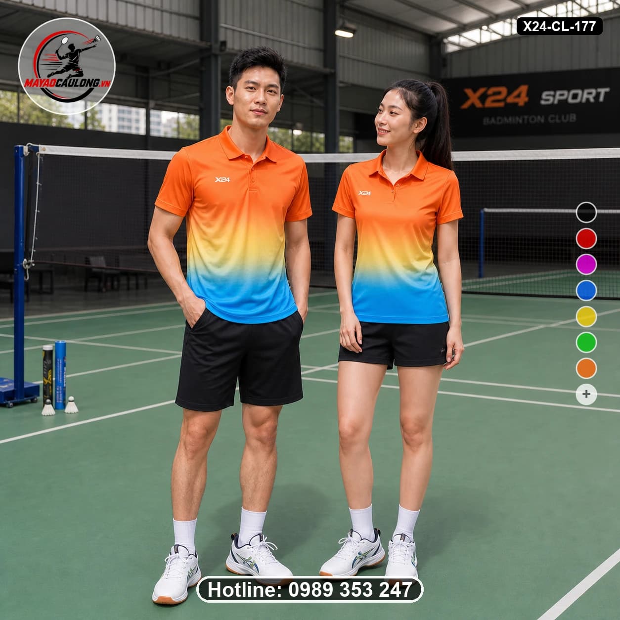 Áo cầu lông đặt may X24-CL-177 cam, vàng áo có cổ, tay ngắn - ảnh sản phẩm 1