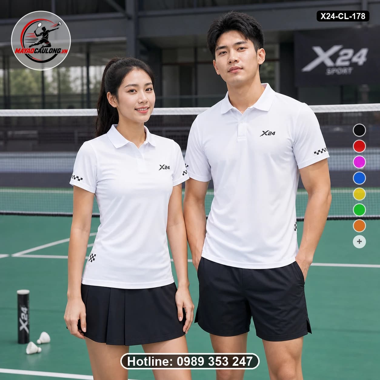 Áo cầu lông đặt may X24-CL-178 trắng, đen áo có cổ, tay ngắn - ảnh sản phẩm 1
