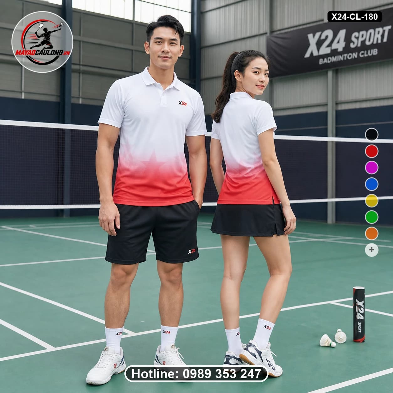 Áo cầu lông đặt may X24-CL-180 trắng, đỏ áo có cổ, tay ngắn - ảnh sản phẩm 1