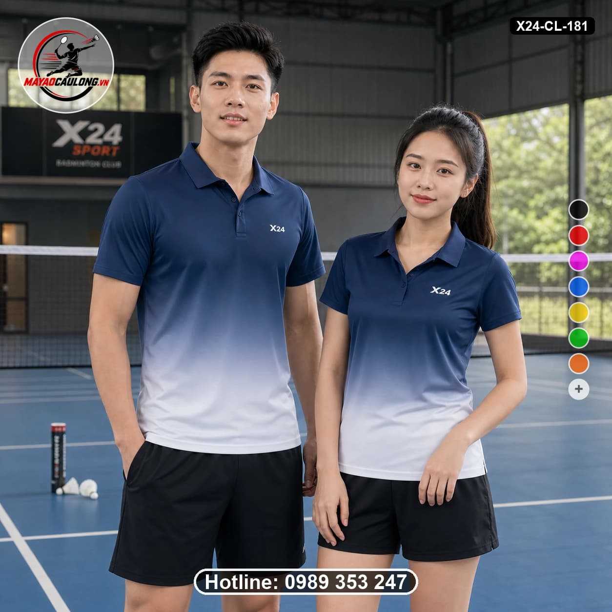 Áo cầu lông đặt may X24-CL-181 xanh navy, trắng áo có cổ, tay ngắn - ảnh sản phẩm 1