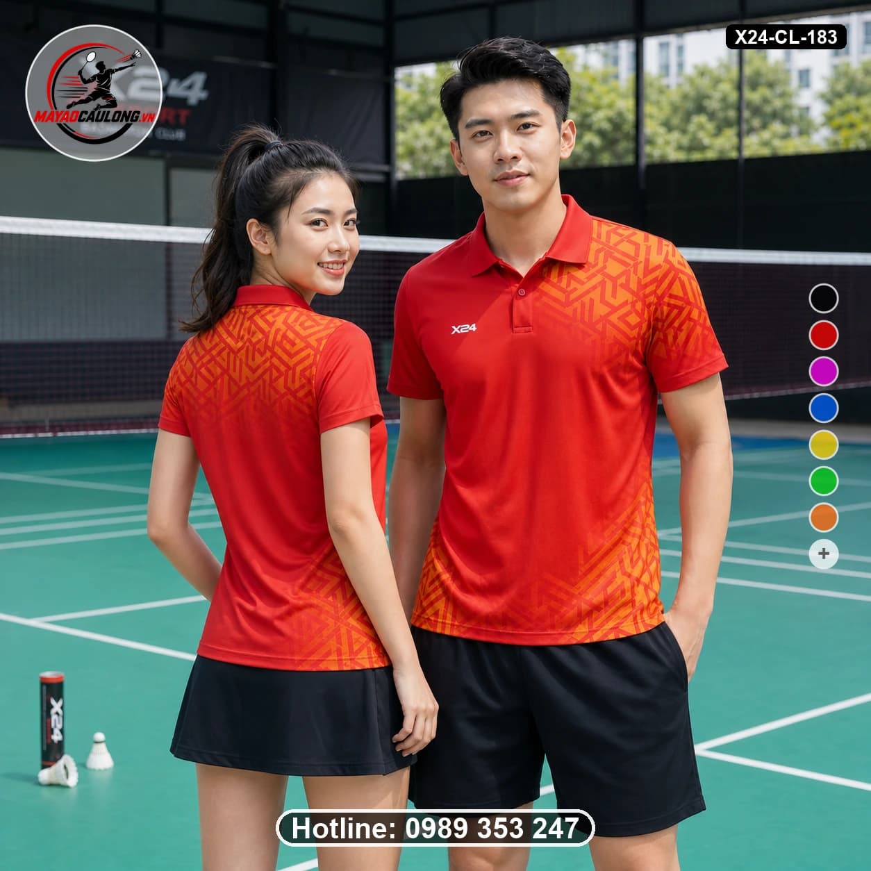 Áo cầu lông đặt may X24-CL-183 đỏ, cam áo có cổ, tay ngắn - ảnh sản phẩm 1