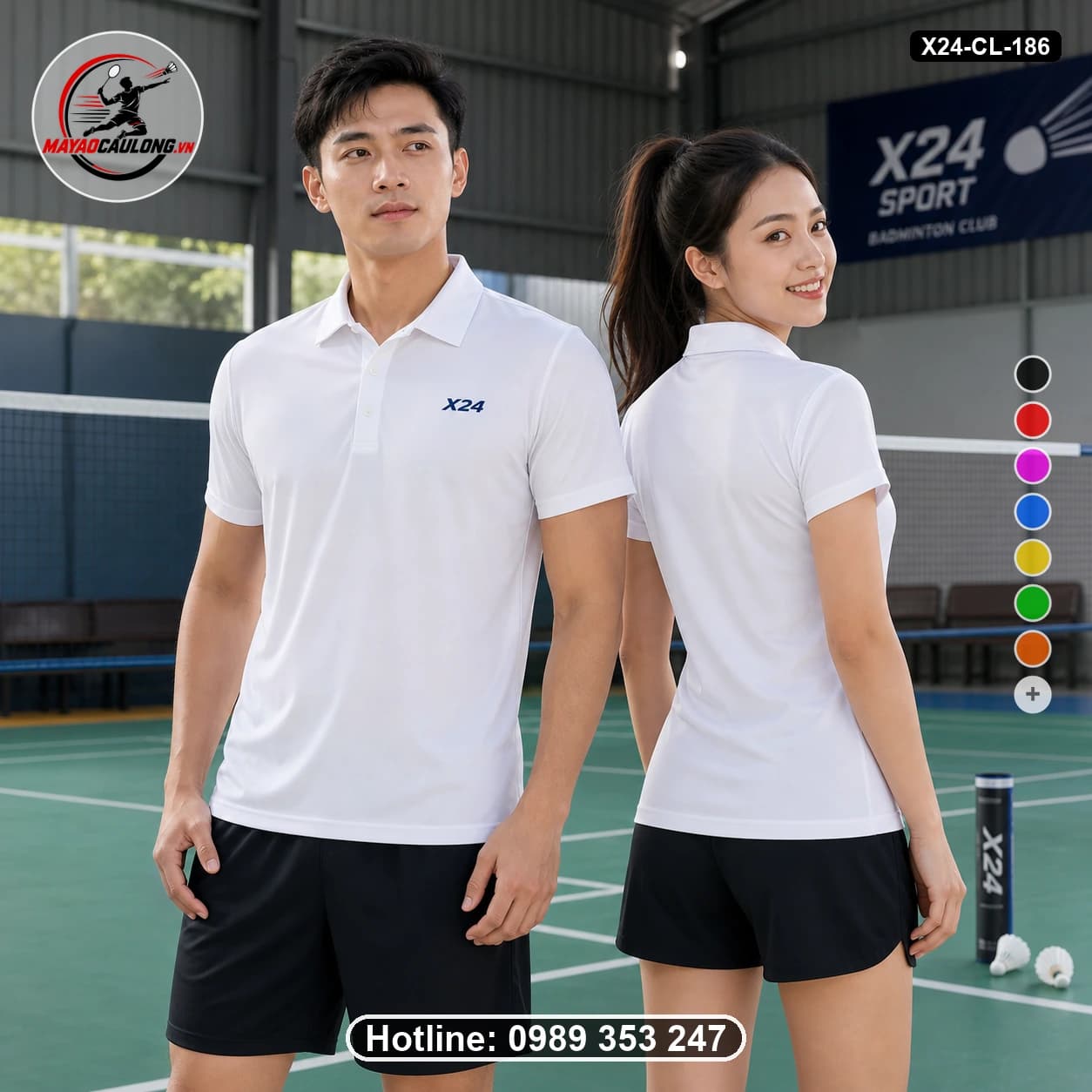 Áo cầu lông đặt may X24-CL-186 trắng áo có cổ, tay ngắn - ảnh sản phẩm 1