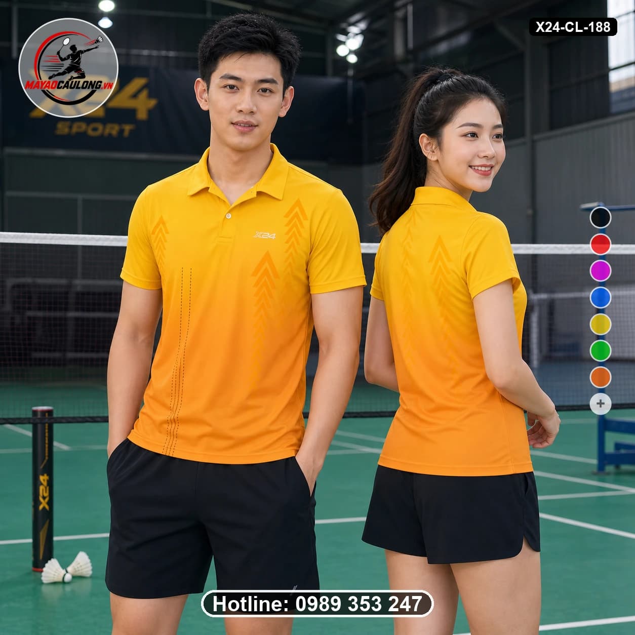 Áo cầu lông đặt may X24-CL-188 vàng, cam áo có cổ, tay ngắn - ảnh sản phẩm 1