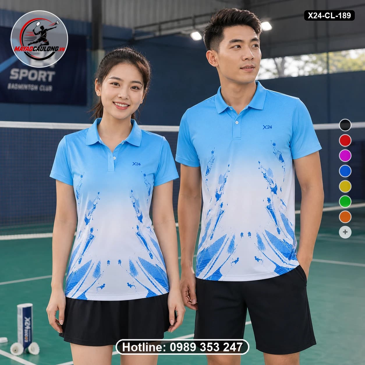 Áo cầu lông đặt may X24-CL-189 xanh da trời, trắng, xanh dương áo có cổ, tay ngắn - ảnh sản phẩm 1