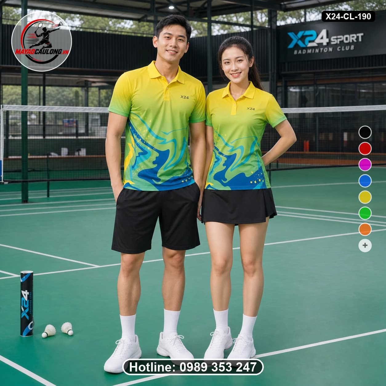 Áo cầu lông đặt may X24-CL-190 vàng, xanh lá, xanh dương áo có cổ, tay ngắn - ảnh sản phẩm 1
