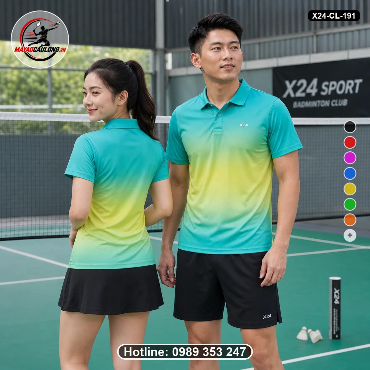 Áo cầu lông đặt may X24-CL-191 xanh ngọc, vàng áo có cổ, tay ngắn - ảnh sản phẩm 1