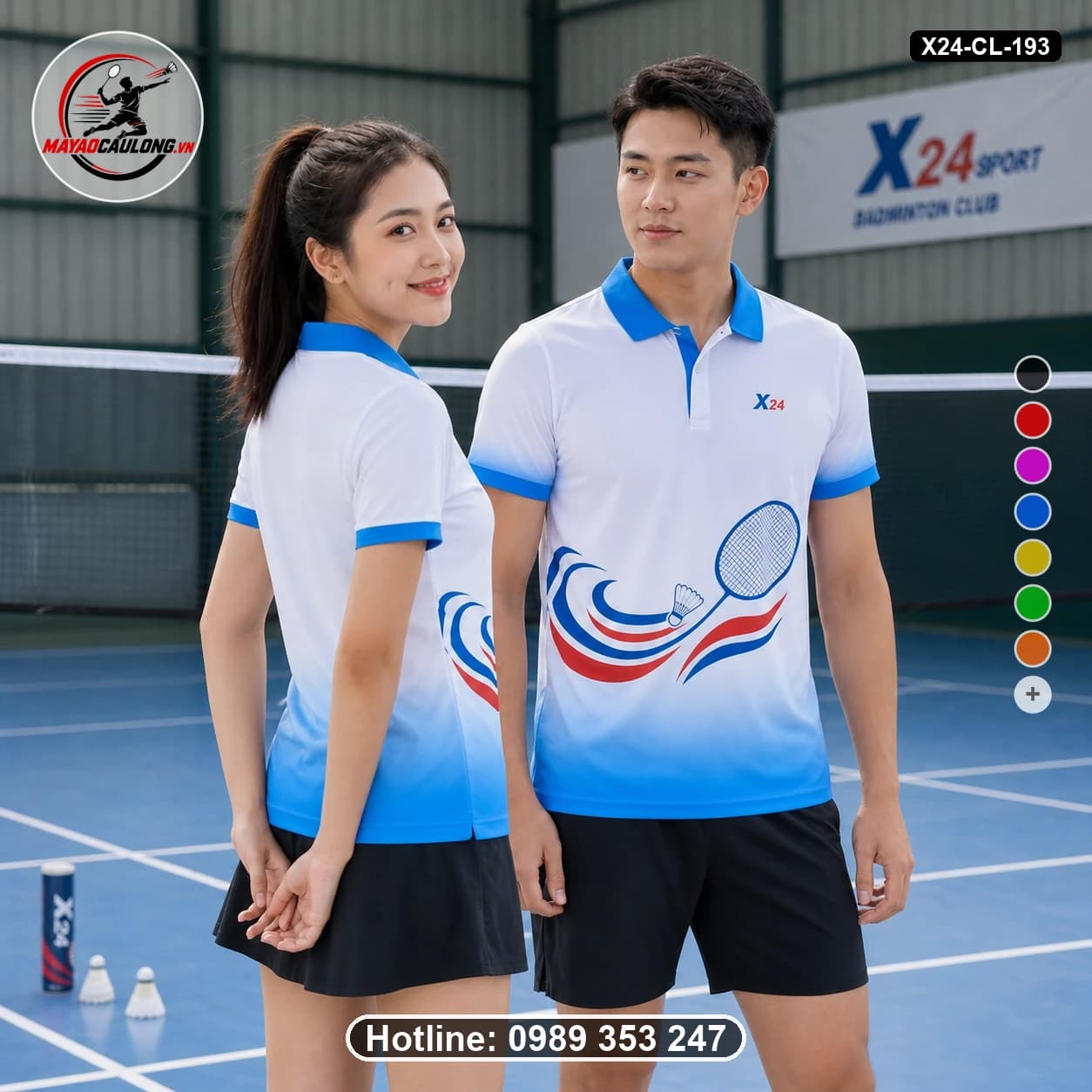 Áo cầu lông đặt may X24-CL-193 trắng, xanh dương, đỏ áo có cổ, tay ngắn - ảnh sản phẩm 1