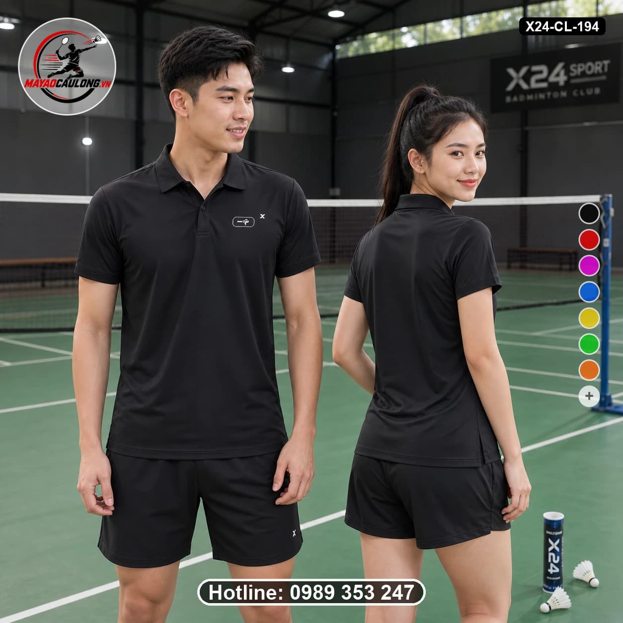 Áo cầu lông đặt may X24-CL-194 đen áo có cổ, tay ngắn - ảnh sản phẩm 1