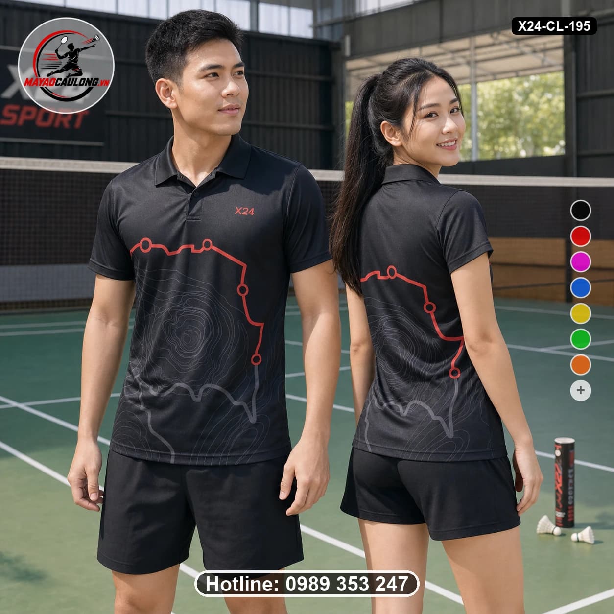 Áo cầu lông đặt may X24-CL-195 đen, đỏ áo có cổ, tay ngắn - ảnh sản phẩm 1