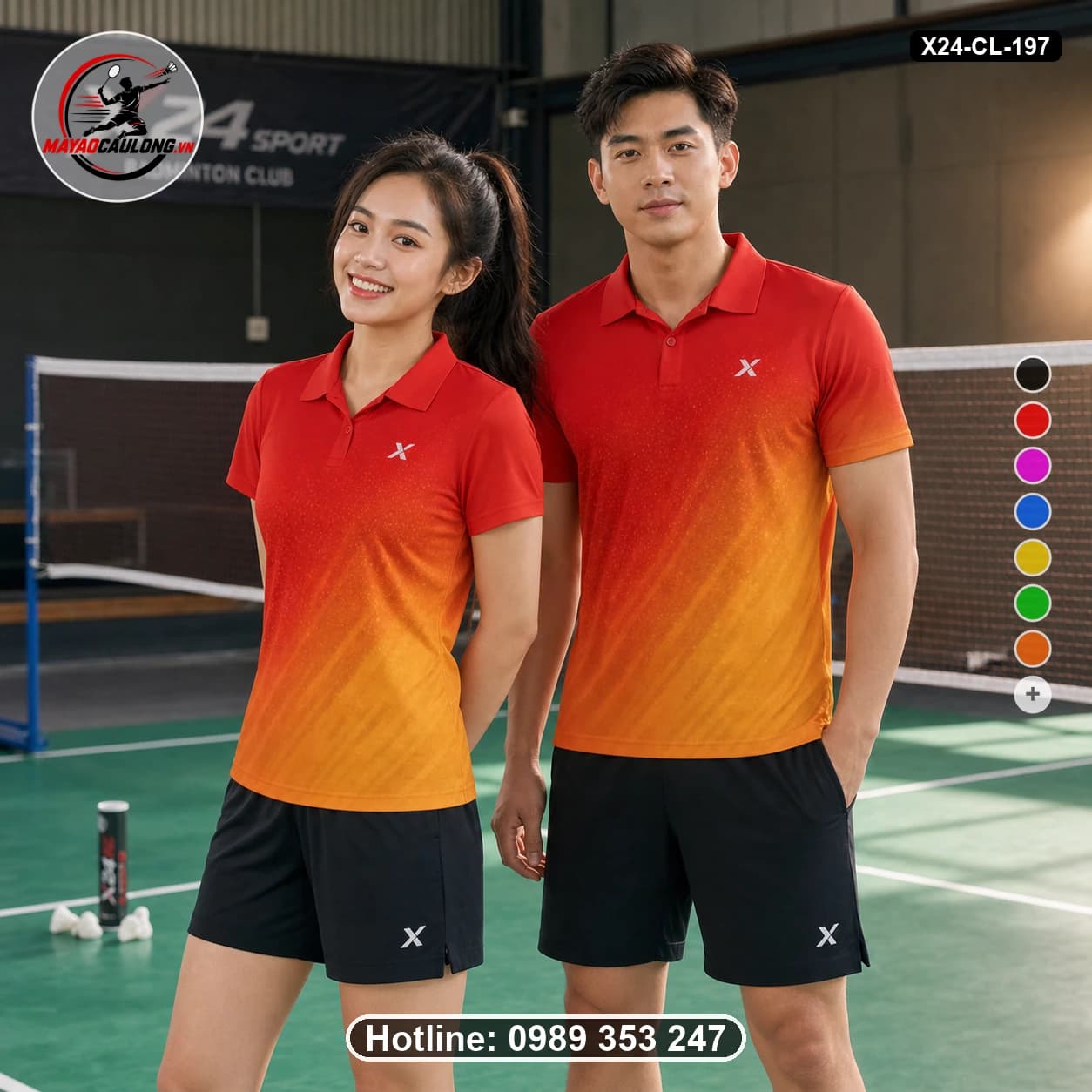 Áo cầu lông đặt may X24-CL-197 đỏ, cam, vàng áo có cổ, tay ngắn - ảnh sản phẩm 1