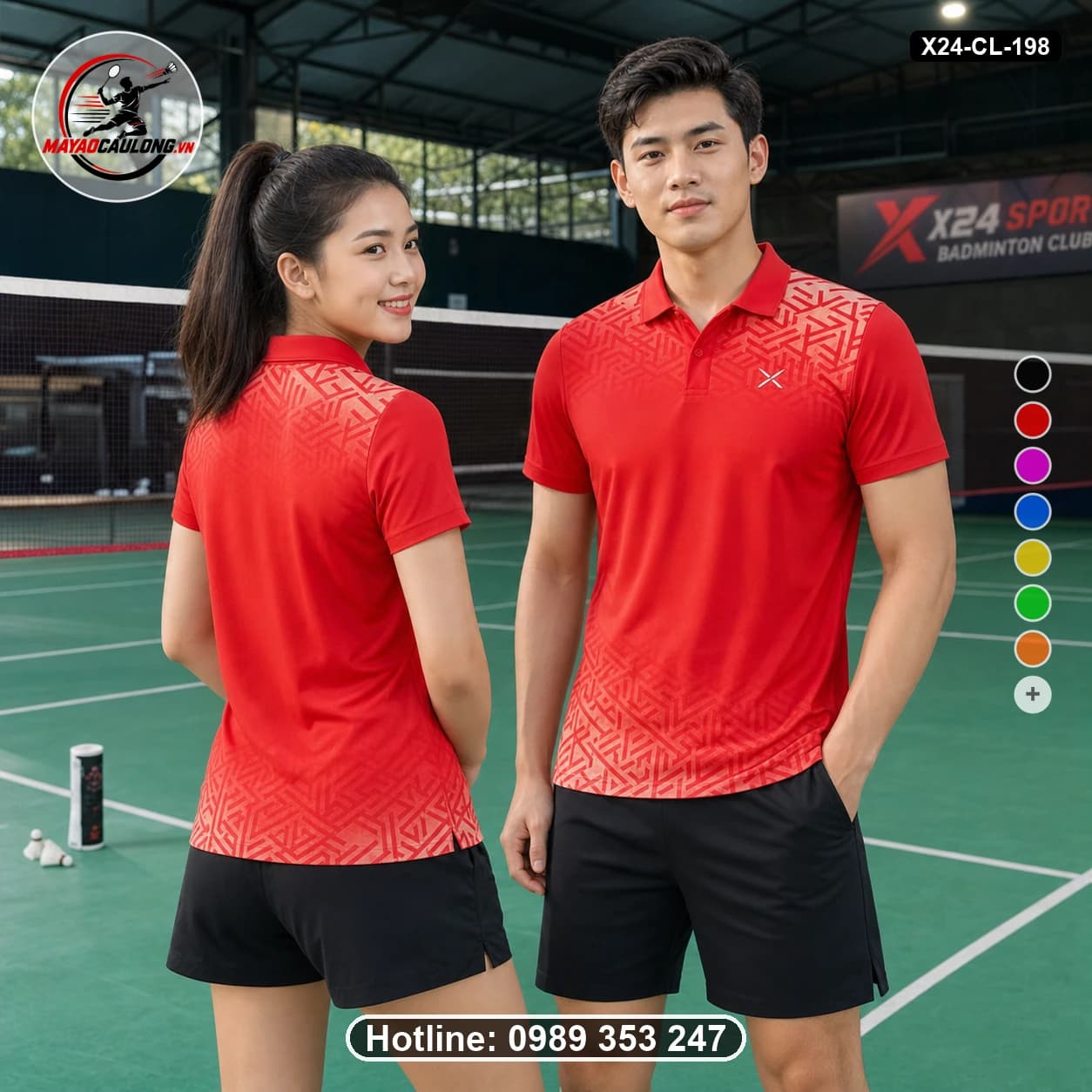 Áo cầu lông đặt may X24-CL-198 đỏ áo có cổ, tay ngắn - ảnh sản phẩm 1
