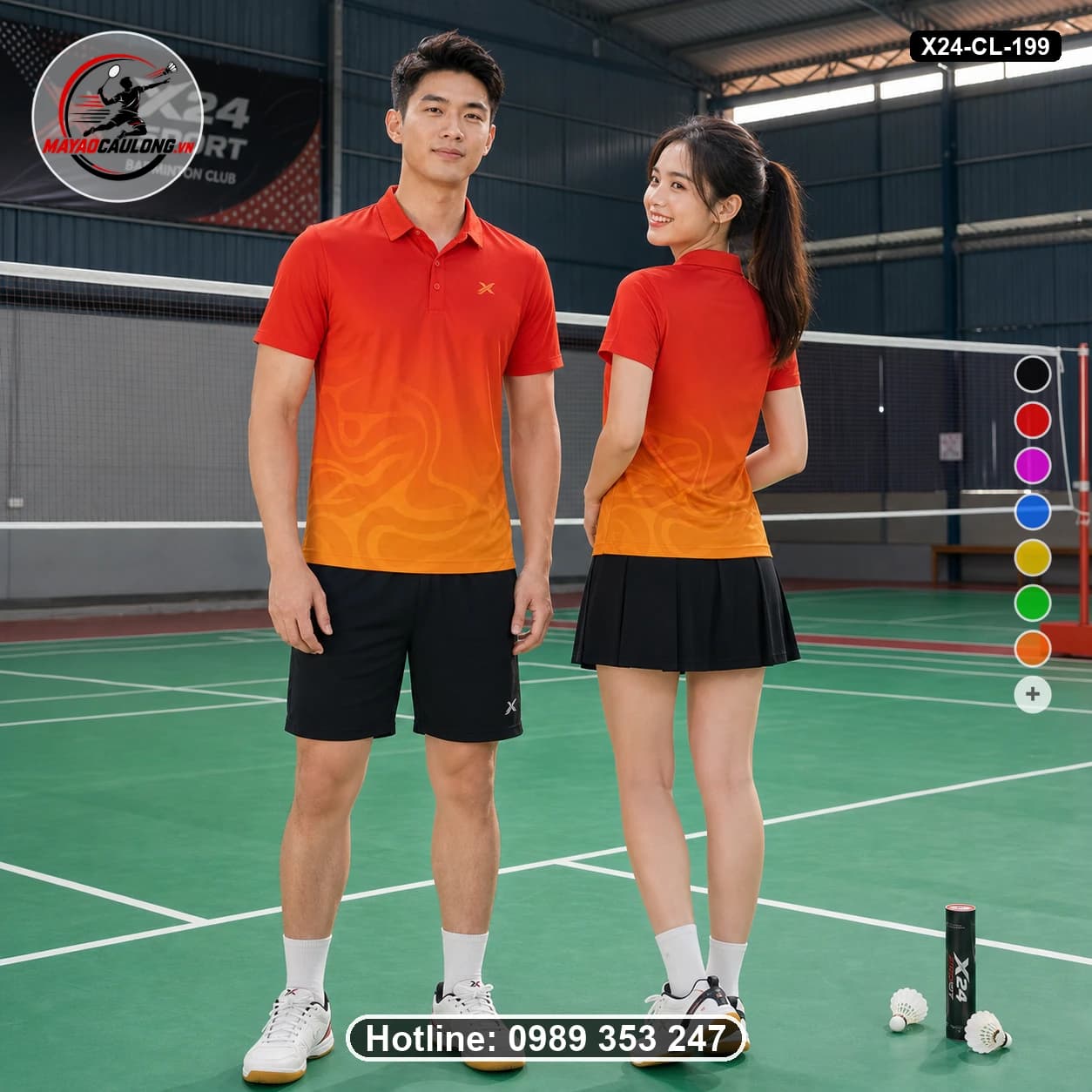 Áo cầu lông đặt may X24-CL-199 đỏ, cam, vàng áo có cổ, tay ngắn - ảnh sản phẩm 1