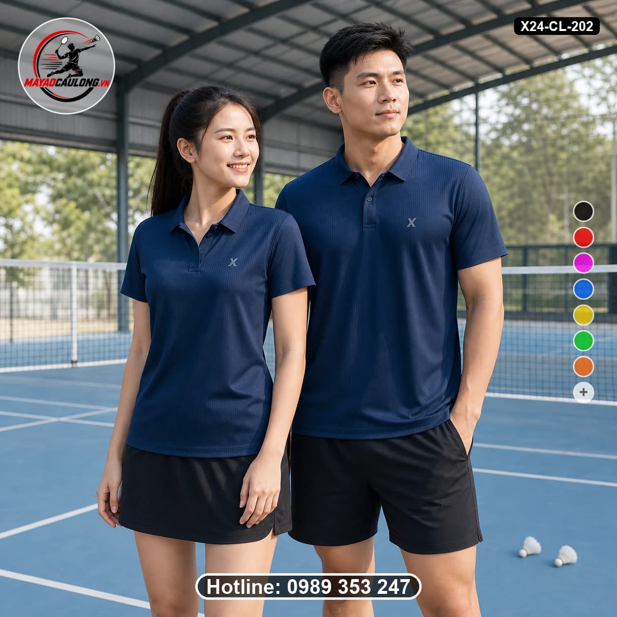 Áo cầu lông đặt may X24-CL-202 xanh navy áo có cổ, tay ngắn - ảnh sản phẩm 1