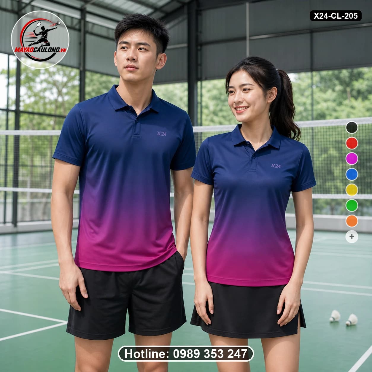 Áo cầu lông đặt may X24-CL-205 xanh navy, hồng, tím áo có cổ, tay ngắn - ảnh sản phẩm 1