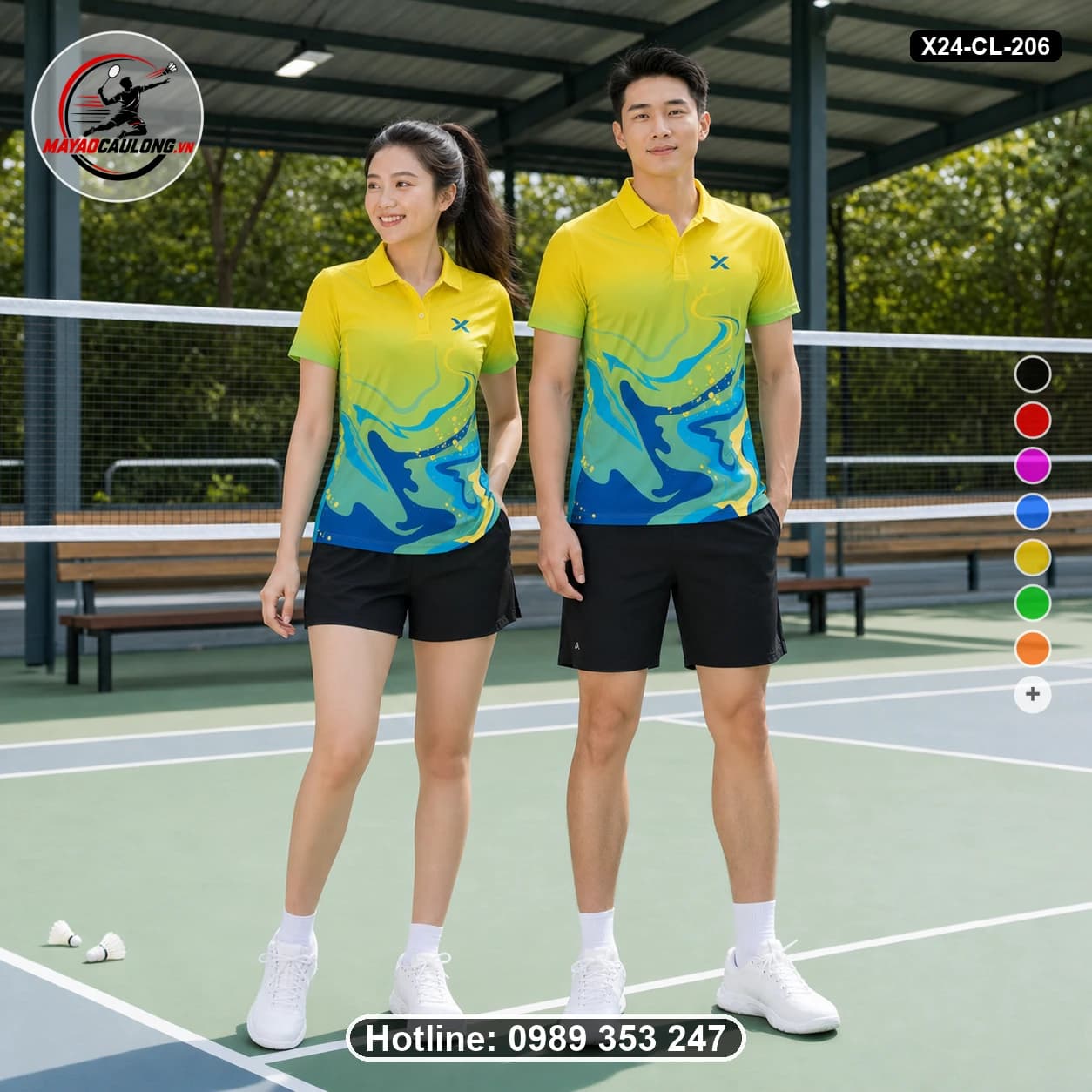 Áo cầu lông đặt may X24-CL-206 vàng, xanh lime, xanh dương, xanh teal áo có cổ, tay ngắn - ảnh sản phẩm 1