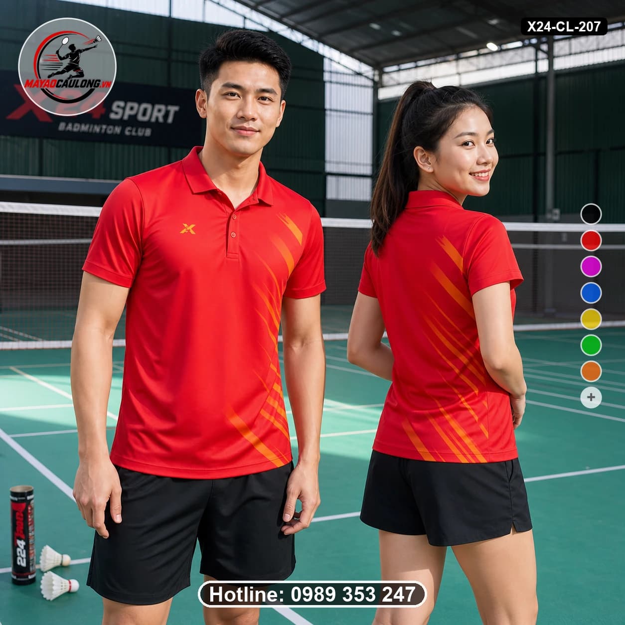 Áo cầu lông đặt may X24-CL-207 đỏ, cam, vàng áo có cổ, tay ngắn - ảnh sản phẩm 1