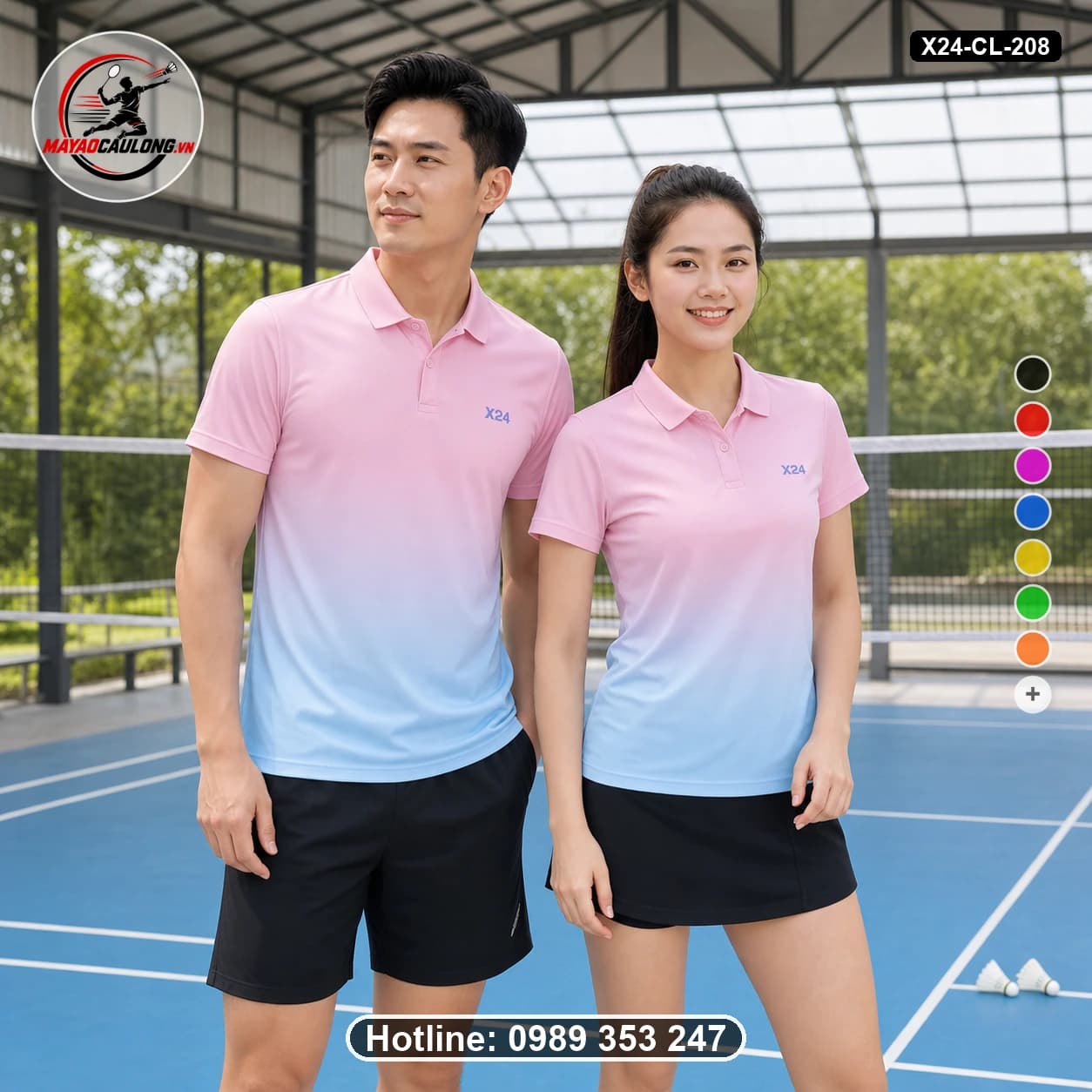 Áo cầu lông đặt may X24-CL-208 hồng pastel, xanh da trời, trắng áo có cổ, tay ngắn - ảnh sản phẩm 1