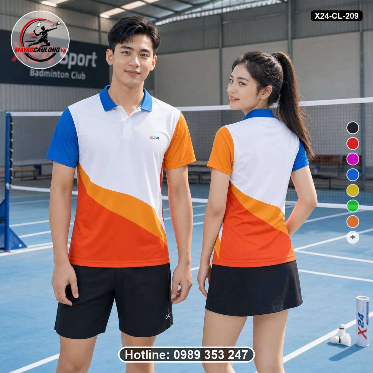 Áo cầu lông đặt may X24-CL-209 trắng, xanh dương, cam, đỏ áo có cổ, tay ngắn - ảnh sản phẩm 1