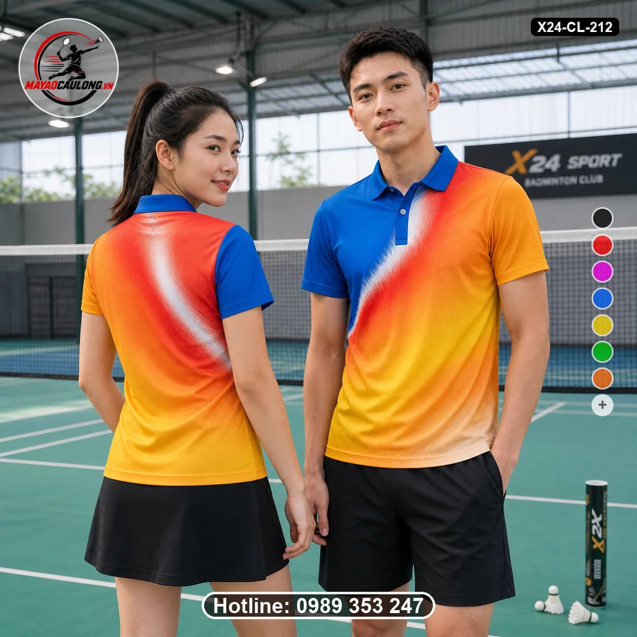Áo cầu lông đặt may X24-CL-212 xanh dương, cam, vàng, đỏ áo có cổ, tay ngắn - ảnh sản phẩm 1