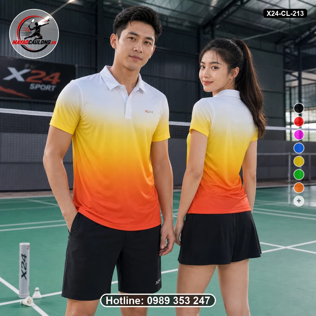 Áo cầu lông đặt may X24-CL-213 trắng, vàng, cam, đỏ áo có cổ, tay ngắn - ảnh sản phẩm 1