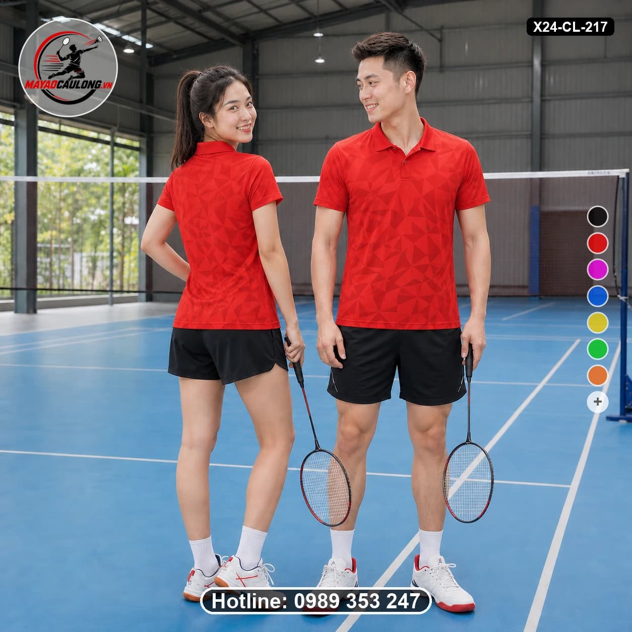 Áo cầu lông đặt may X24-CL-217 đỏ áo có cổ, tay ngắn - ảnh sản phẩm 1