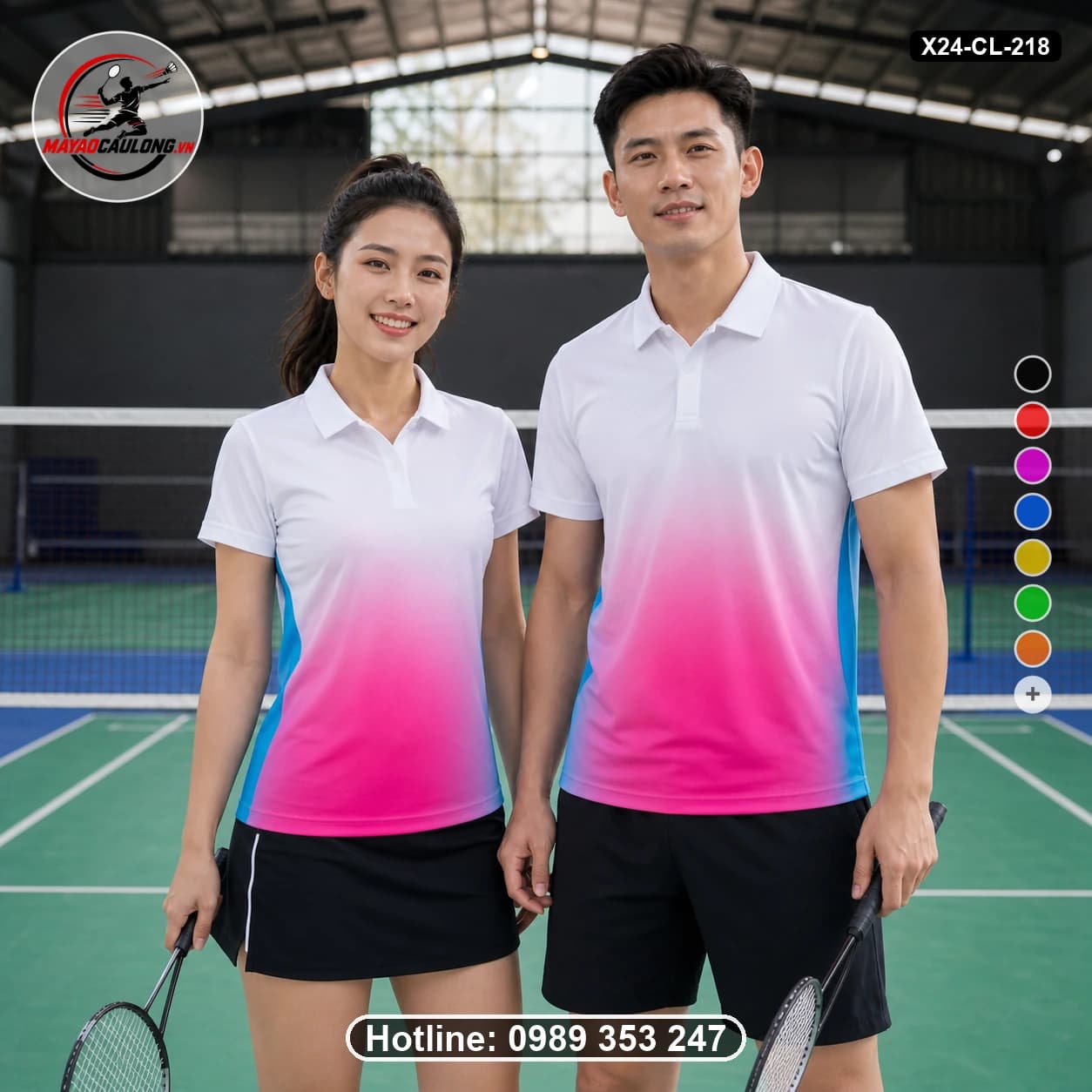 Áo cầu lông đặt may X24-CL-218 xanh cyan áo có cổ, tay ngắn - ảnh sản phẩm 1