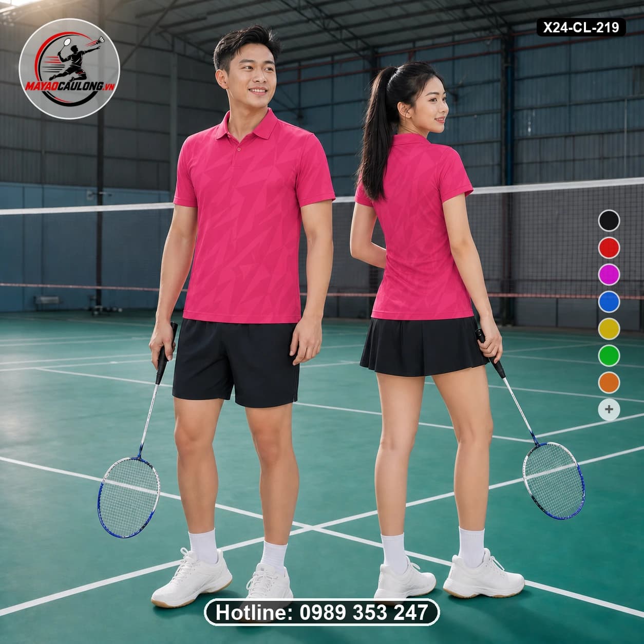 Áo cầu lông đặt may X24-CL-219 hồng magenta áo có cổ, tay ngắn - ảnh sản phẩm 1