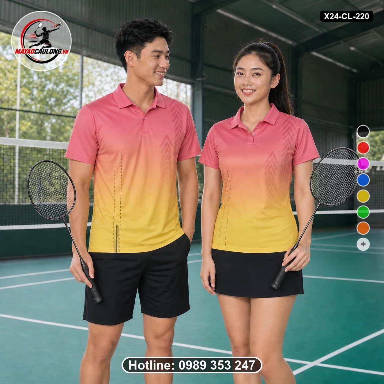Áo cầu lông đặt may X24-CL-220 vàng áo có cổ, tay ngắn - ảnh sản phẩm 1