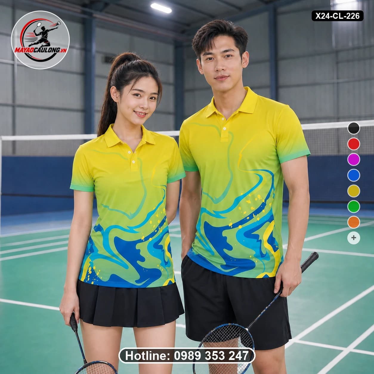 Áo cầu lông đặt may X24-CL-226 xanh dương áo có cổ, tay ngắn - ảnh sản phẩm 1