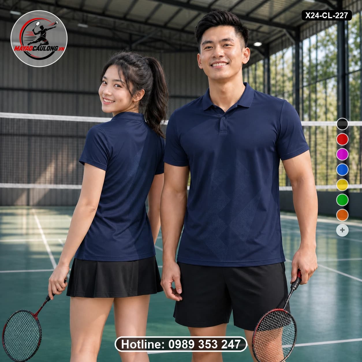 Áo cầu lông đặt may X24-CL-227 xanh navy áo có cổ, tay ngắn - ảnh sản phẩm 1