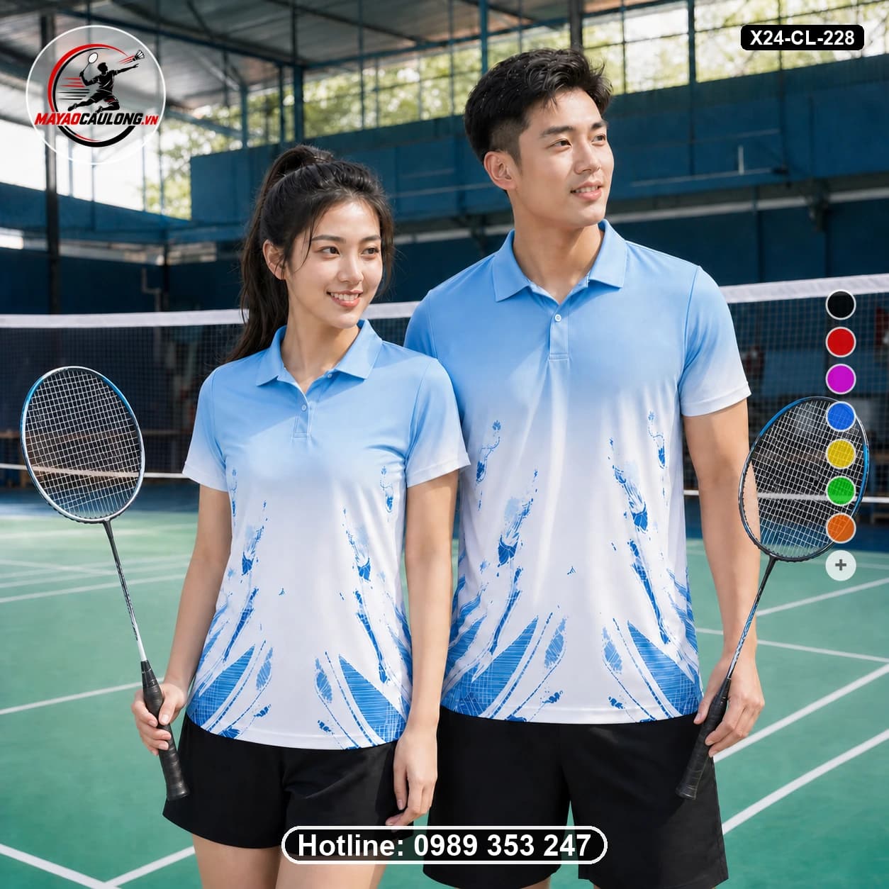 Áo cầu lông đặt may X24-CL-228 xanh dương áo có cổ, tay ngắn - ảnh sản phẩm 1