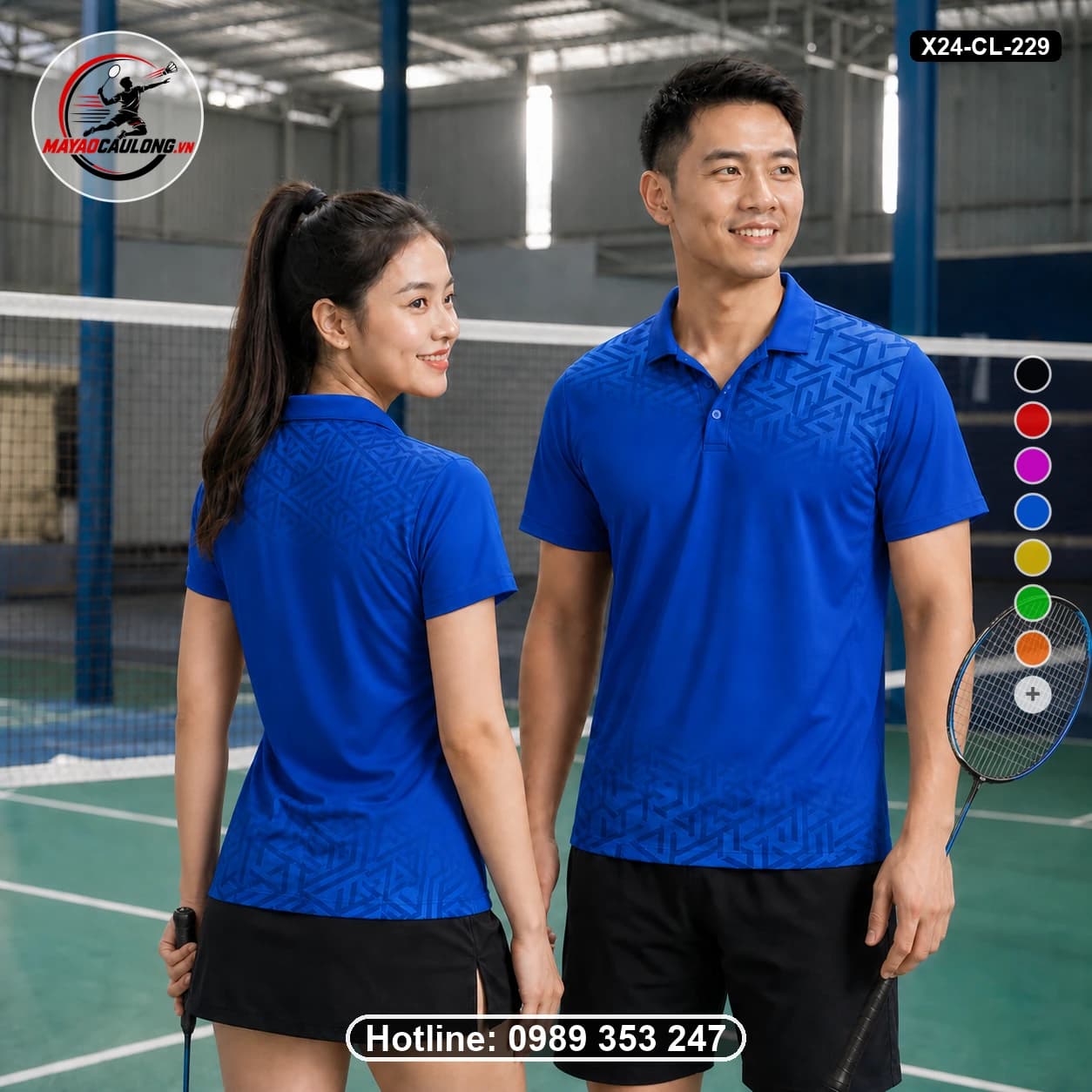 Áo cầu lông đặt may X24-CL-229 xanh dương áo có cổ, tay ngắn - ảnh sản phẩm 1