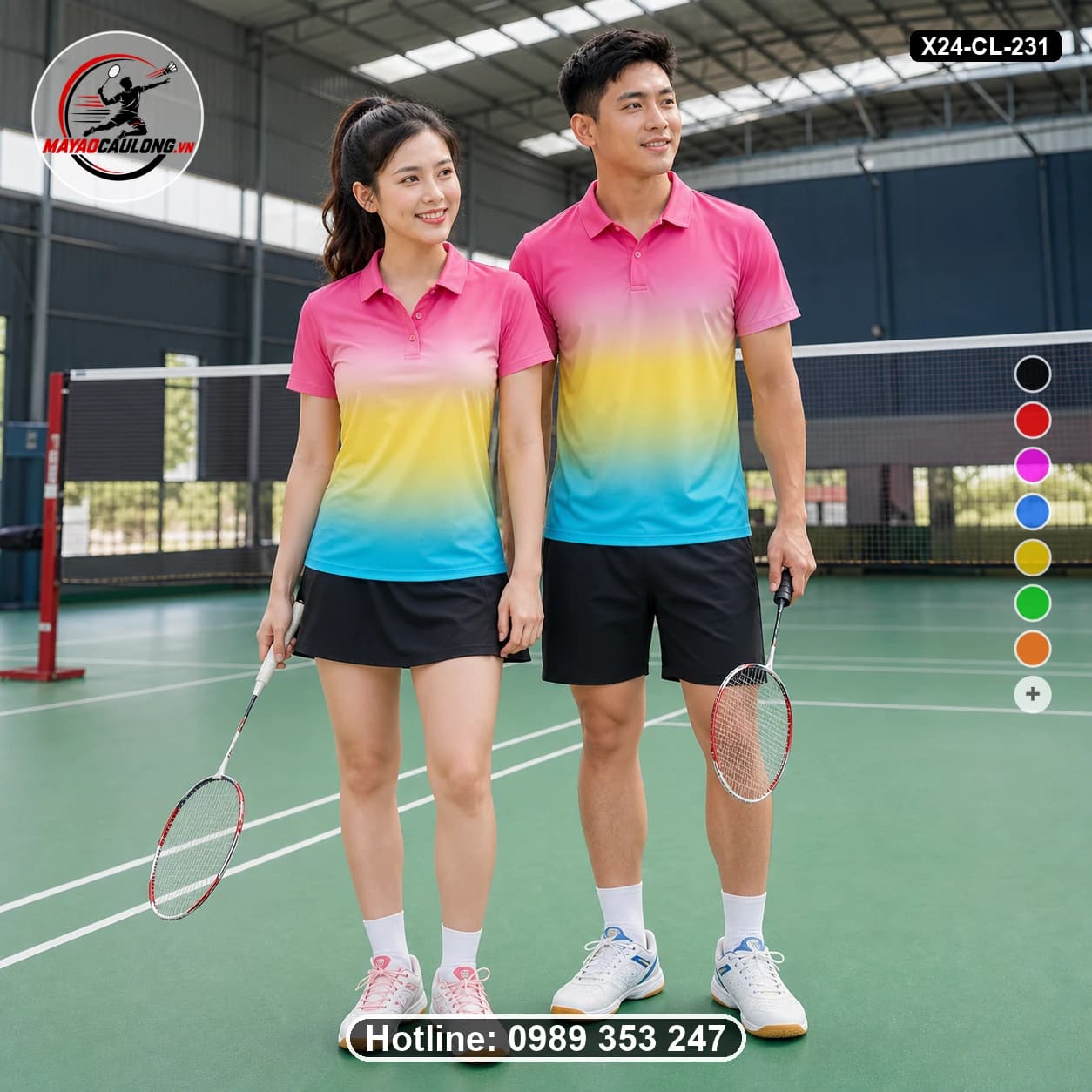 Áo cầu lông đặt may X24-CL-231 xanh cyan áo có cổ, tay ngắn - ảnh sản phẩm 1