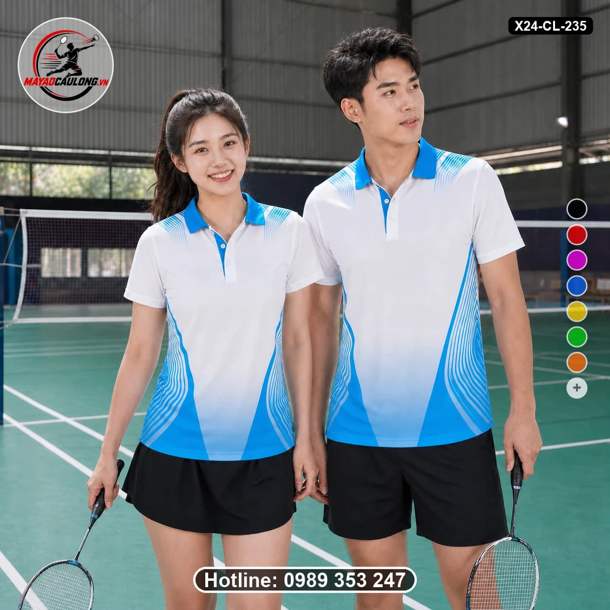 Áo cầu lông đặt may X24-CL-235 xanh dương áo có cổ, tay ngắn - ảnh sản phẩm 1