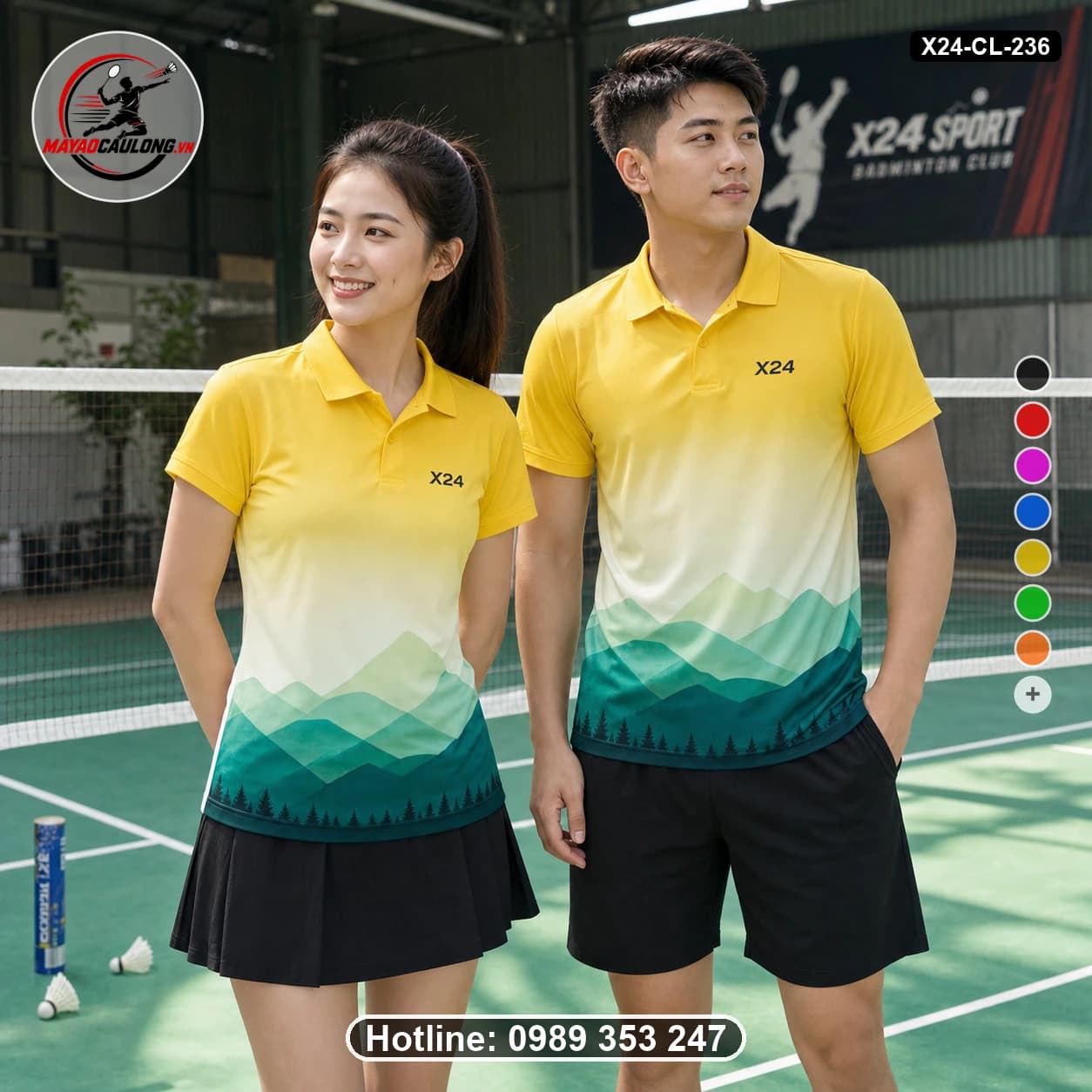 Áo cầu lông đặt may X24-CL-236 golden-yellow, cream, mint, jade, teal, forest-green áo có cổ, tay ngắn - ảnh sản phẩm 1